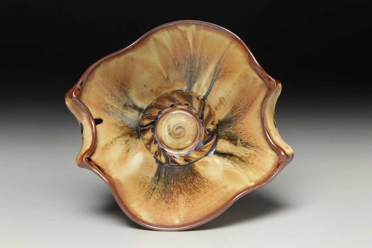 Sarah Wells Rolland finished pot, altered conical bowl with handles