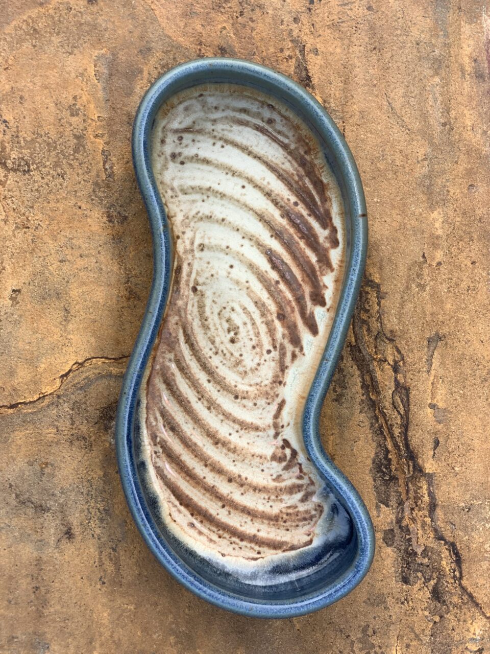 Julia Mann finished pot, altered tray glazed in mama and blue texture
