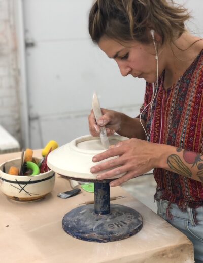 Avery Latronica ISM student hand building, coil, ISM studio